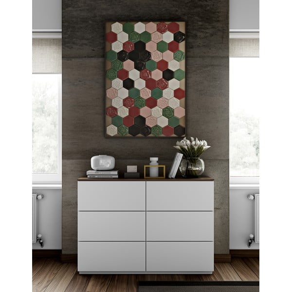 Comodă albă cu sertare și cu blat cu aspect de lemn de nuc Join TemaHome, 120x84 cm-image-1