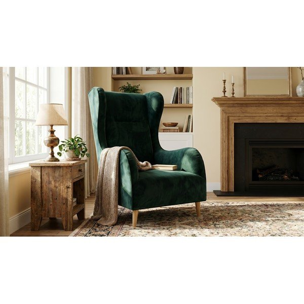 Fotoliu wing verde cu tapițerie din catifea Carole – Ropez-image-1