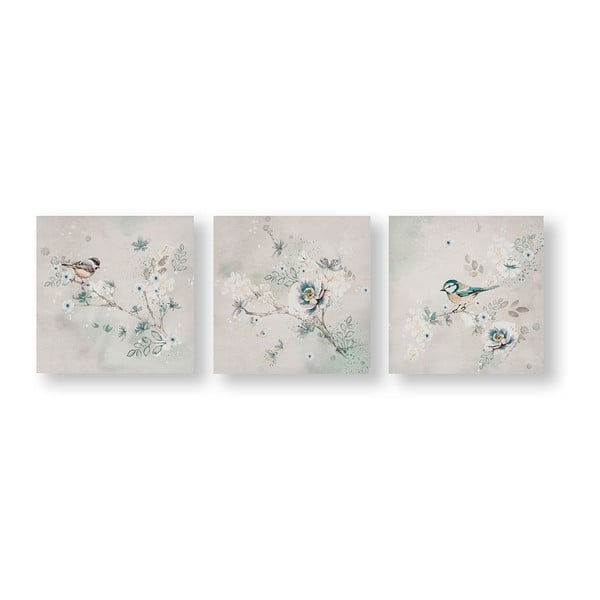 Set 3 tablouri Graham & Brown Beautiful Birds Trio, 30 x 30 cm