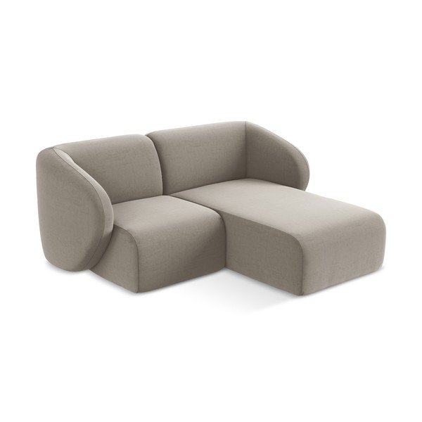 Colțar maro deschis cu tapițerie din catifea (cu colț pe partea dreaptă/cu șezlong) Lani – Makamii-image-2