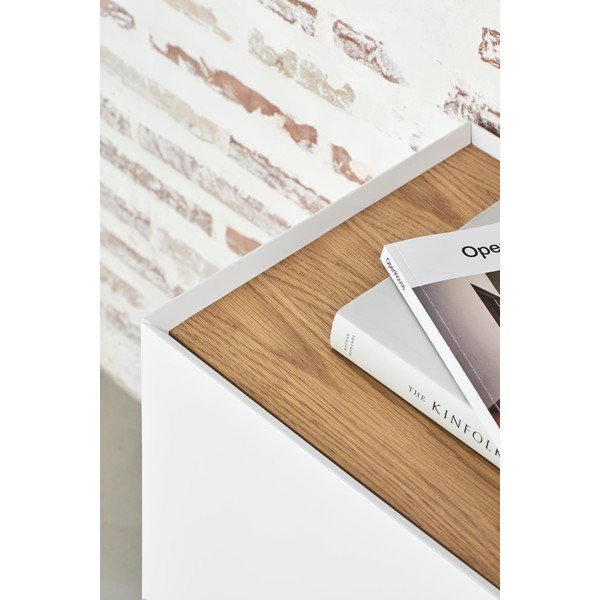 Comodă albă/în culoare naturală joasă cu aspect de lemn de stejar 165x78 cm Arista – Teulat-image-2