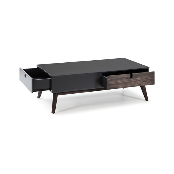 Măsuță de cafea cu 2 sertare și picioare din lemn de pin Marckeric Kiara, gri antracit-image-4