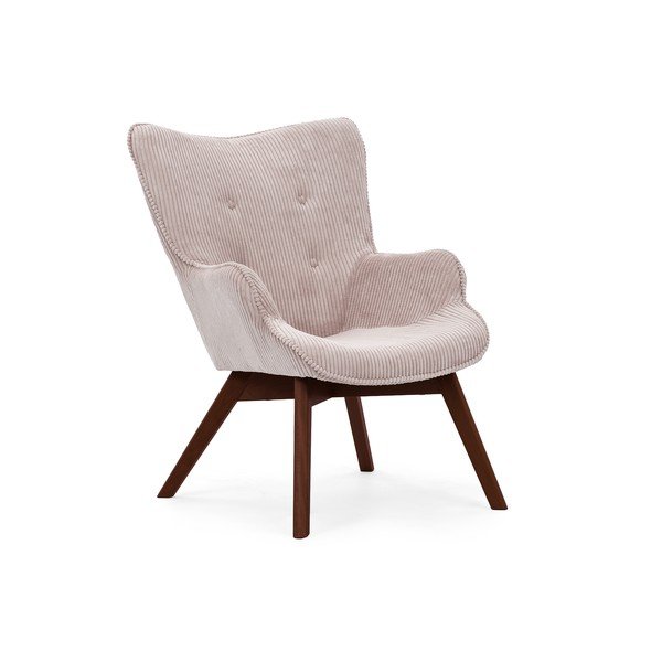 Fotoliu cu taburet roz deschis cu tapițerie din catifea reiată Niko – Ropez-image-4