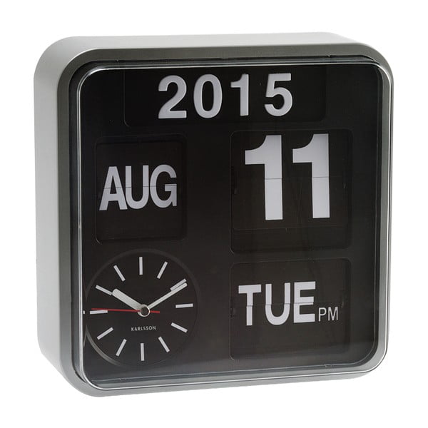 Ceas de birou și masă Present Time Mini Flip, argintiu 