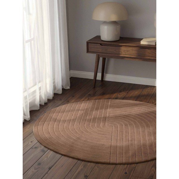 Covor bej țesut manual rotund din lână ø 120 cm Arcura – Vikosa-image-1