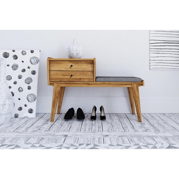 Bancă cu sertare din lemn de stejar cu șezut gri deschis Retro - The Beds-image-2