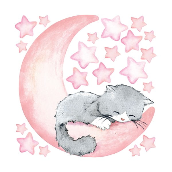 Autocolante de perete pentru camera copiilor Ambiance Magic Cat, roz-image-2