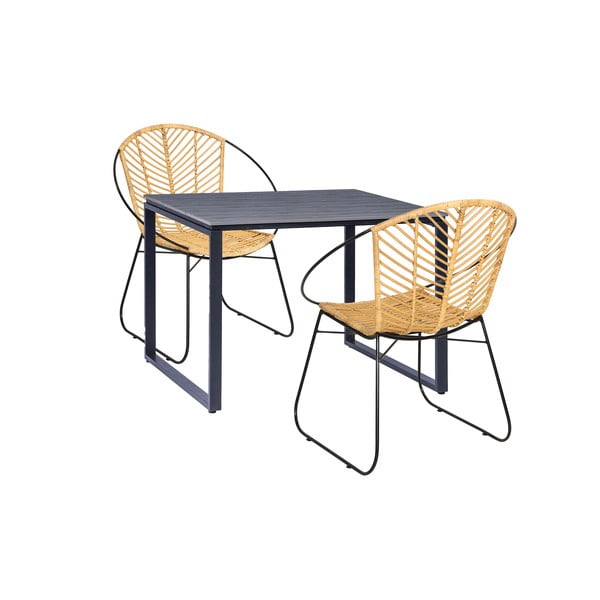 Set 2 scaune din ratan Carla și masă neagră Strong - Bonami Essentials