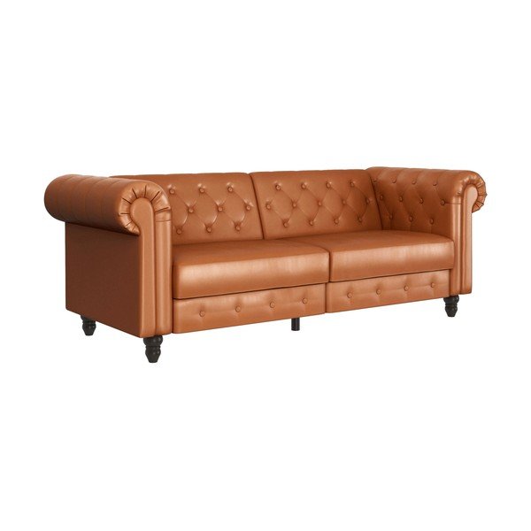 Canapea maro coniac extensibilă cu tapițerie din imitație de piele 236 cm Felix – Støraa-image-2