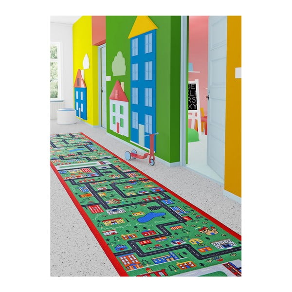 Covor pentru copii City, 100 x 450 cm, verde
