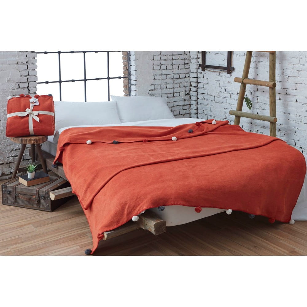 Cuvertură cărămizie din polar, fleece 200x220 cm Pom Pom – Mijolnir