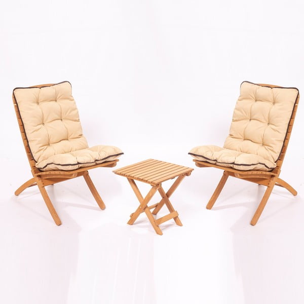 Set mobilier de grădină crem/natural  din lemn  de fag pentru două persoane – Floriane Garden