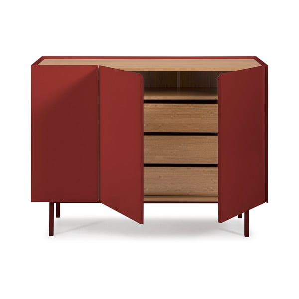 Comodă roșie joasă cu aspect de lemn de stejar 110x85 cm Arista – Teulat-image-3