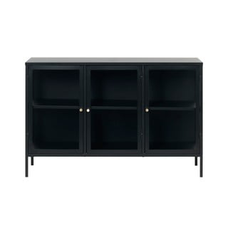 Comodă cu uși de sticlă Unique Furniture Carmel, lungime 132 cm, negru