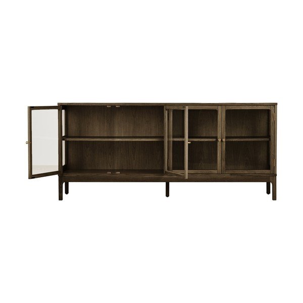 Vitrină maro închis cu aspect de lemn de stejar 180x80x40 cm Zamora – House Nordic-image-4