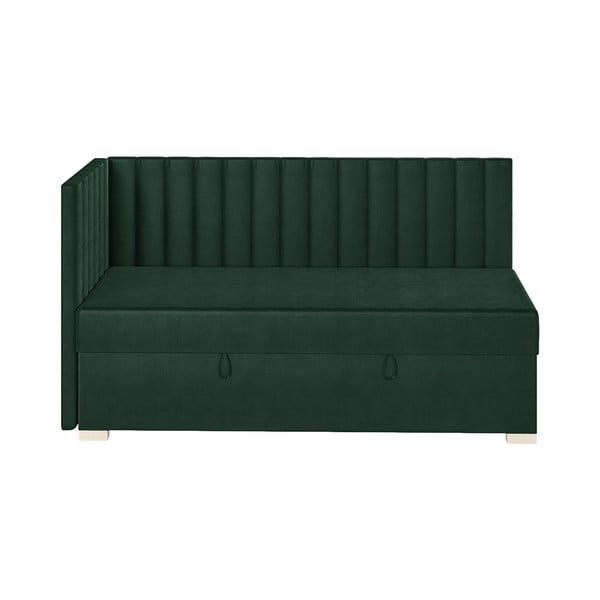 Pat pentru copii  verde închis pe colț cu spațiu de depozitare cu saltea 90x200 cm Snugi – Ghado