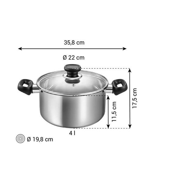 Oală cu capac din oțel inoxidabil 4 l adecvată pentru plita cu inducție Brava – Tescoma-image-3