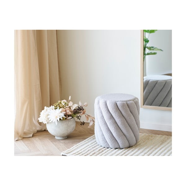 Taburet gri cu tapițerie din țesătură bouclé Sana – House Nordic-image-1