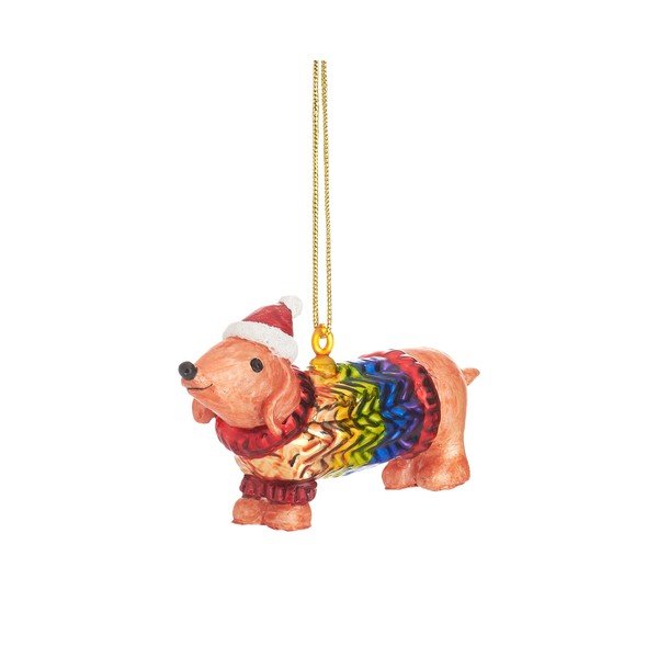 Ornament de Crăciun lucrat manual din sticlă 9 cm Sausage Dog – Sass & Belle