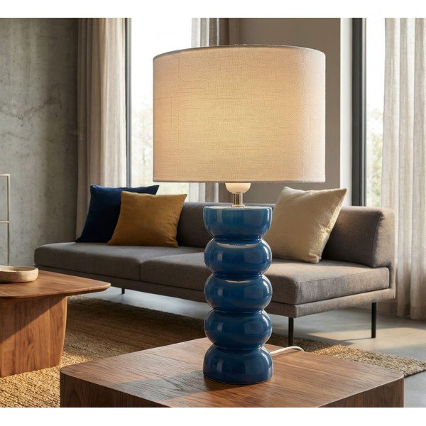 Veioză albă/albastră din ceramică cu abajur textil (înălțime 46 cm) Torr – Mauro Ferretti-image-1