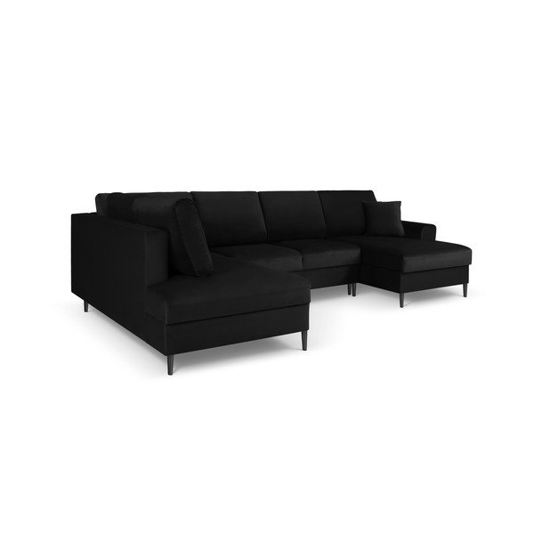 Colțar negru extensibil, cu spațiu de depozitare cu tapițerie din catifea (cu colț pe partea stângă, în formă de "U") Kyoto – Cosmopolitan Design-image-3