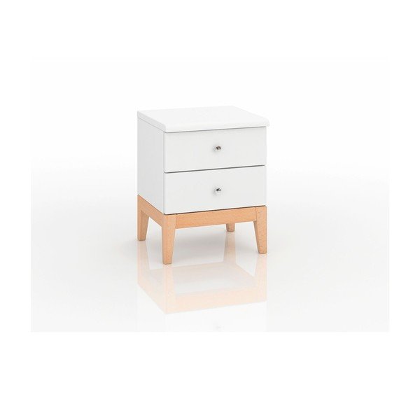 Noptieră din lemn de pin cu 2 sertare Skandica Livia, înălțime 54 cm, alb-natural