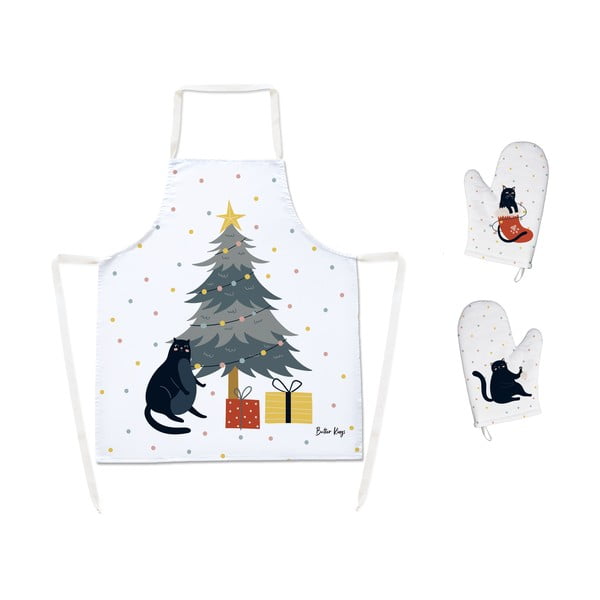 Șorț din bumbac și 2 mănuși de bucătărie cu model de Crăciun – Butter Kings