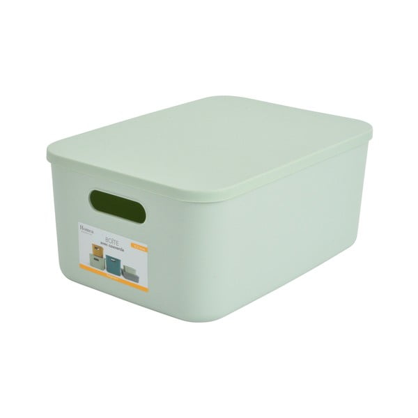 Cutie de depozitare verde-deschis din plastic cu capac 35,5x25,5x16 cm – Homéa