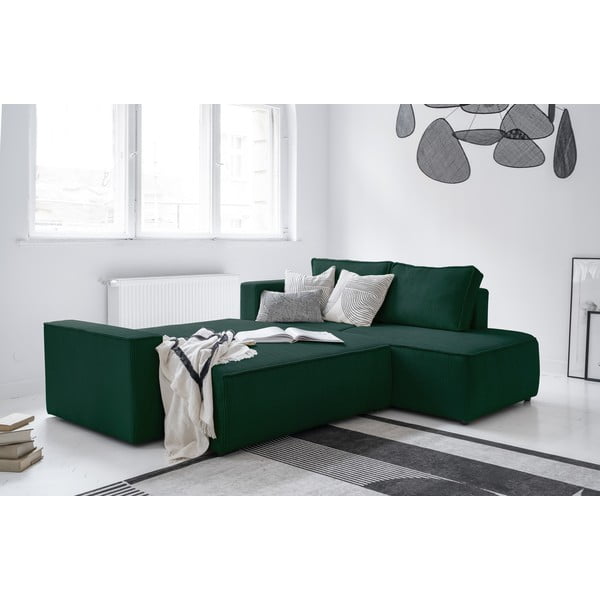 Colțar verde închis extensibil cu tapițerie din catifea reiată  (cu colț pe partea dreaptă) Brave Dave – Miuform-image-4