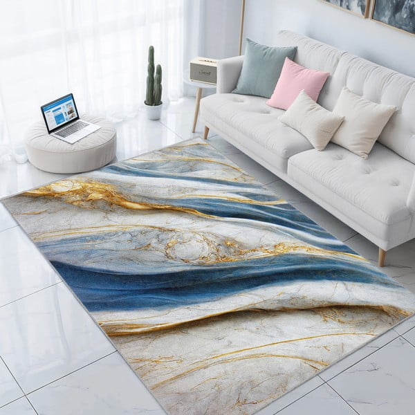 Covor albastru lavabil 80x150 cm Golden Spill – Mila Home-image-1