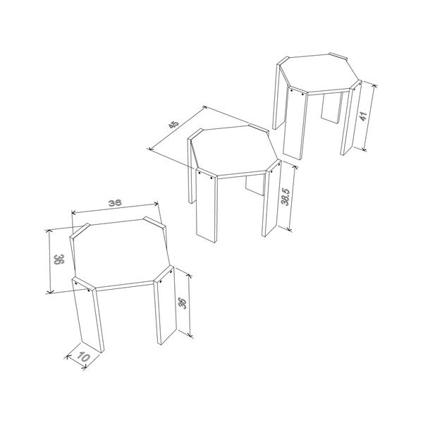 Set 3 măsuțe auxiliare stivuibile cu detalii albastre Rafevi Hansel, alb-image-2
