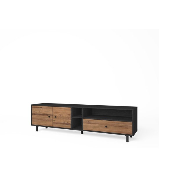 Comodă TV  negru/natural  cu aspect de lemn de nuc 180x47 cm Roald – Marckeric-image-3