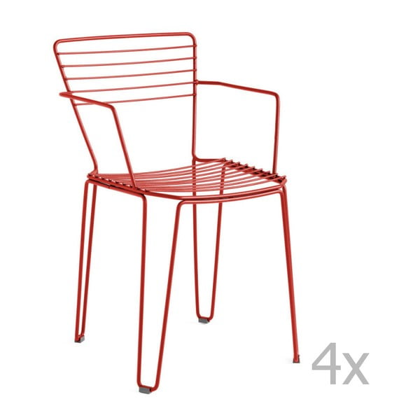 Set 4 scaune de grădină cu cotiere Isimar Menorca, roșu