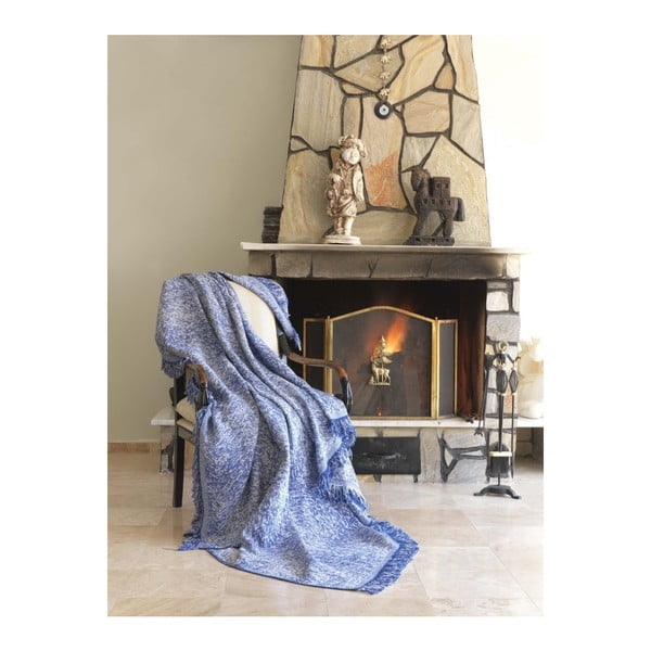 Pătură din bumbac Linen, 170 x 220 cm, albastru