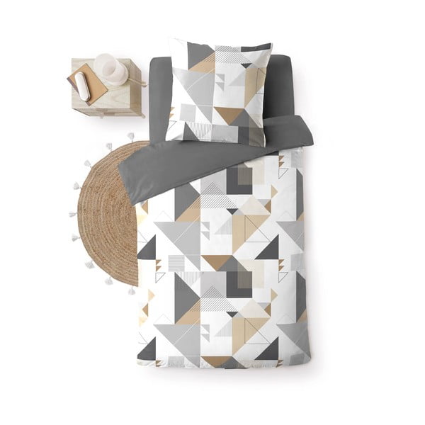 Lenjerie de pat albă/gri din microfibră pentru pat de o persoană 140x200 cm Trigone – douceur d'intérieur