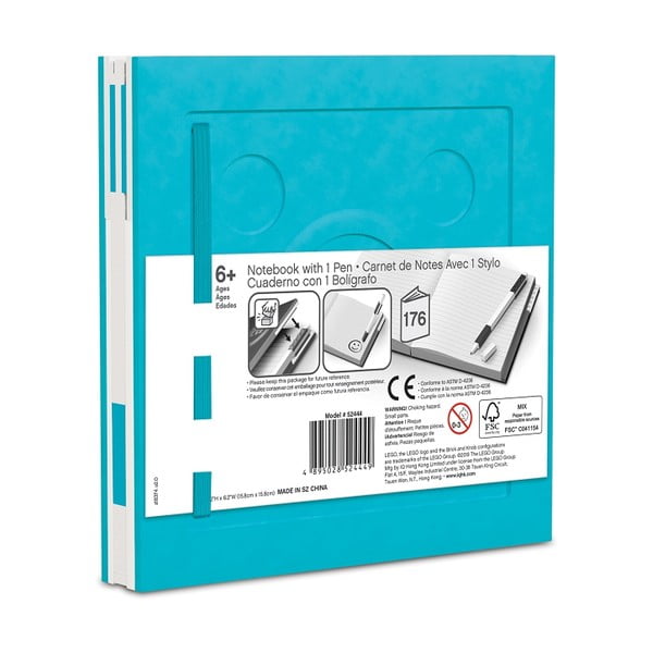 Caiet cu pix cu gel LEGO®, 15,9 x 15,9 cm, turcoaz-image-2