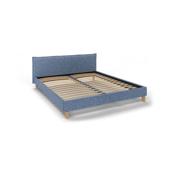 Pat matrimonial albastru cu tăblie și  somieră 160x200 cm Tina – Ropez