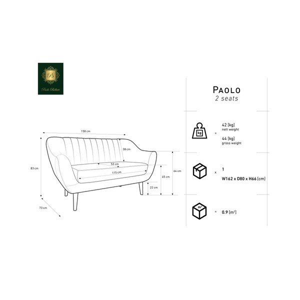 Canapea cu 2 locuri Mazzini Sofas BENITO, gri-image-3