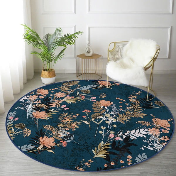 Covor rotund  albastru închis lavabil adecvat și  pentru aspiratoare robot   ø 120 cm Comfort – Mila Home-image-4