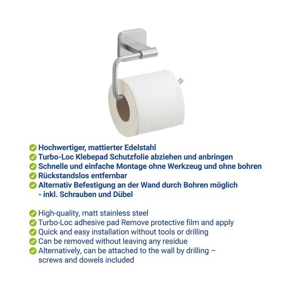 Suport pentru hârtie igienică argintiu mat autoadeziv cu Turbo-Loc din oțel inoxidabil Porto – Wenko-image-2