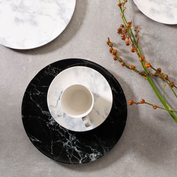 Set veselă din porțelan 8 piese cești cu farfurii Villeroy & Boch Marmory, negru - alb-image-1