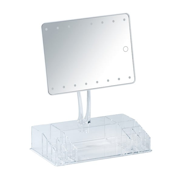 Oglindă cosmetică cu ancadrament LED și organizator pentru machiaje Wenko Farnese, alb-image-1