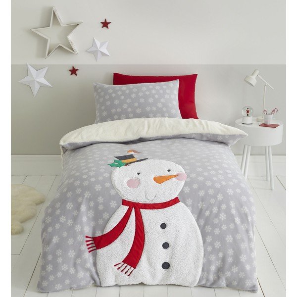 Lenjerie de pat din fleece Catherine Lansfield Cosy Snowman, 200 x 200 cm, gri-image-1