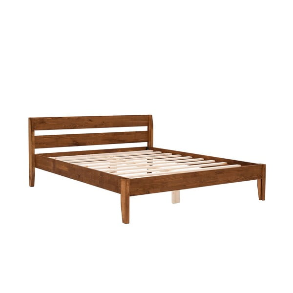 Pat în culoare naturală/maro închis din lemn de molid cu somieră 90x200 cm Venus – Kalune Design