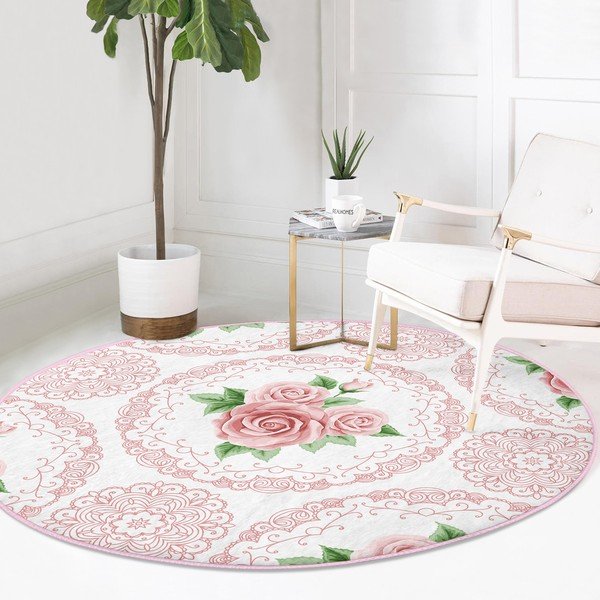 Covor rotund  roz deschis lavabil adecvat și  pentru aspiratoare robot   ø 120 cm Comfort – Mila Home-image-2