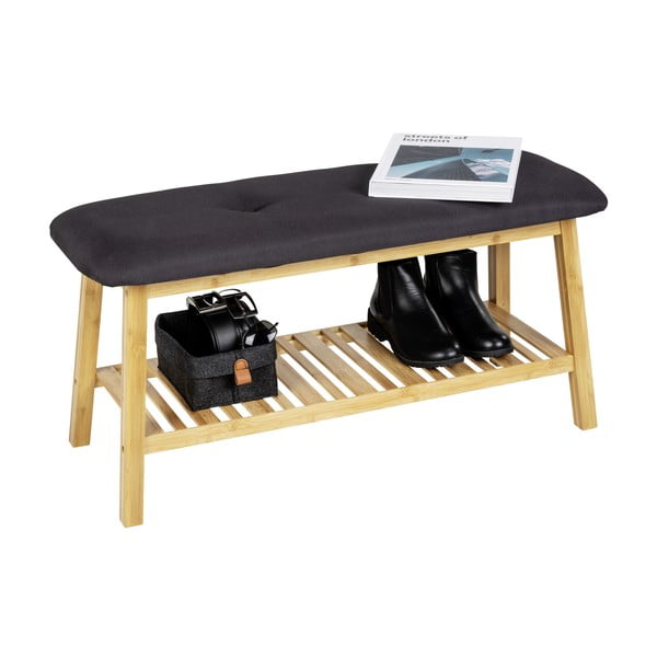 Pantofar negru/natural  cu bancă din bambus Ecori – Wenko-image-4