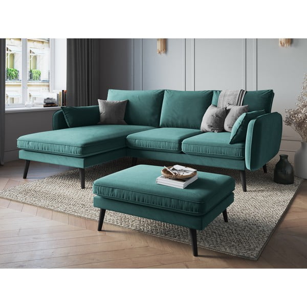 Taburet din catifea Kooko Home Lento, albastru petrol-image-1