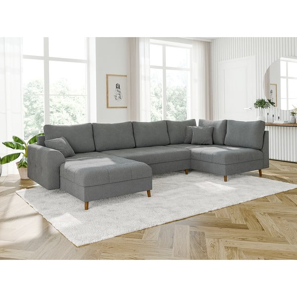 Colțar gri cu tapițerie din țesătură bouclé (colț stânga /în formă de "U") Ariella – Ropez-image-3