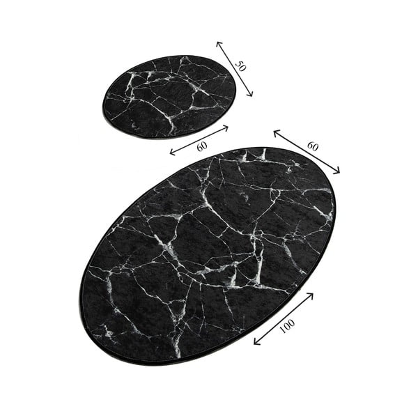 Set 2 covorașe ovale de baie Foutastic Marble, negru-image-2