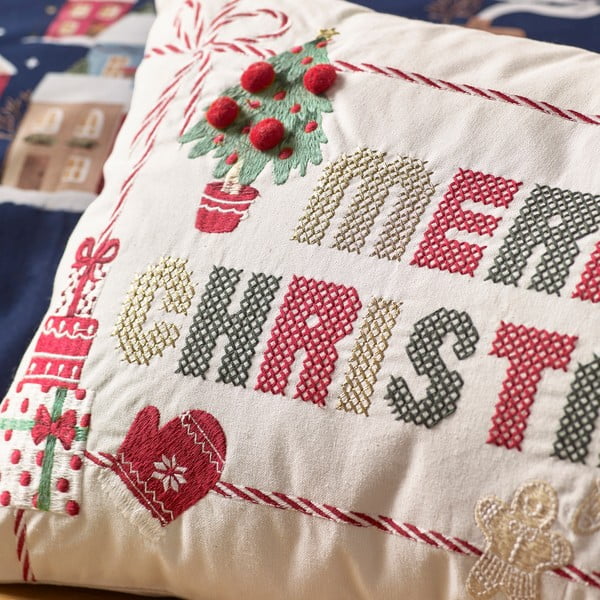 Pernă decorativă din bumbac 30x50 cm  cu model de Crăciun Merry Christmas Cross Stitch – Catherine Lansfield-image-2